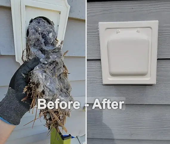 Dryer vent cleaning in Sterling VA showing lint blockage removed by ABD technician