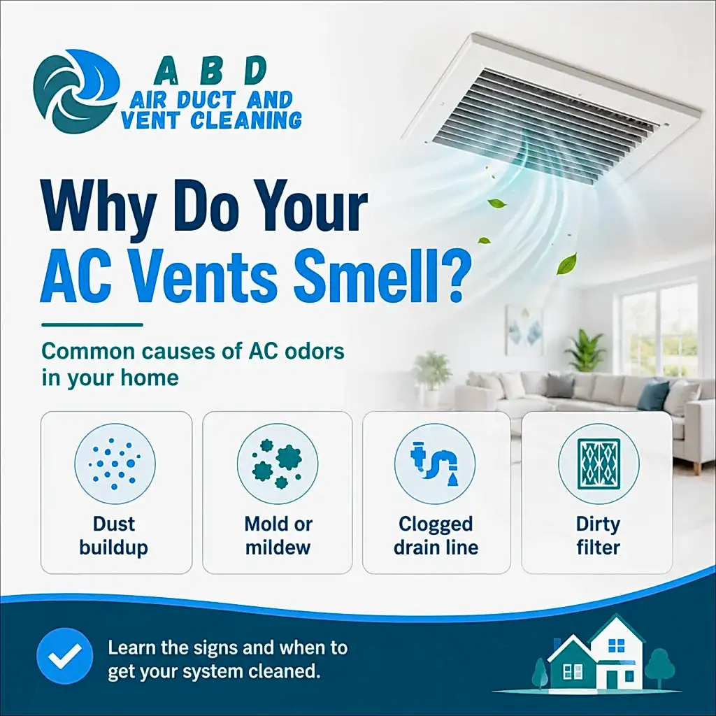 Why do your AC vents smell: common causes are dust buildup, mold or mildew, a clogged drain line and a dirty filter